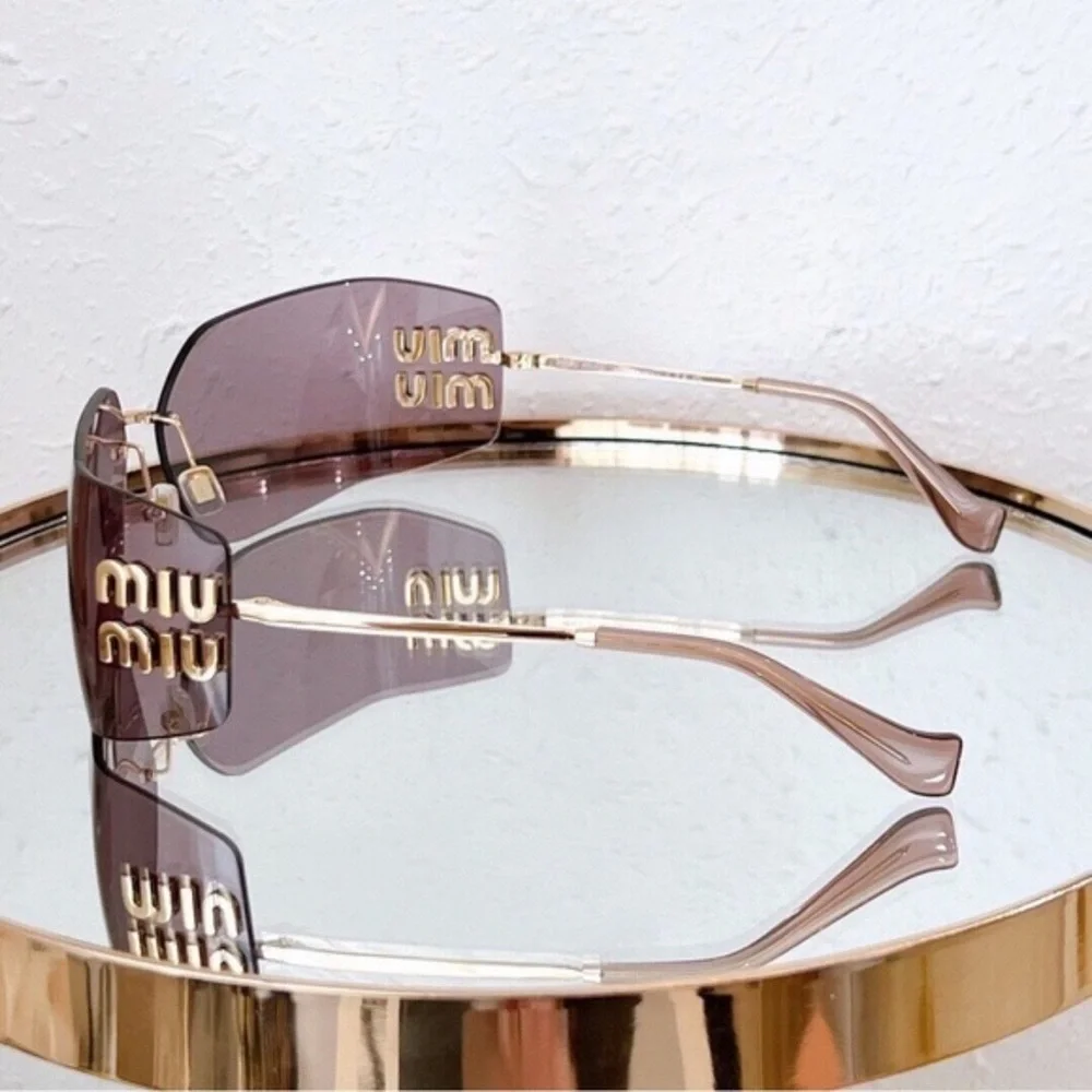 Miu Miu Rimless Sunglasses with Mauve Lenses and Gold Temples - Picture 3 of 5